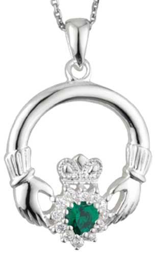 Sterling Silver Green Claddagh Pendant