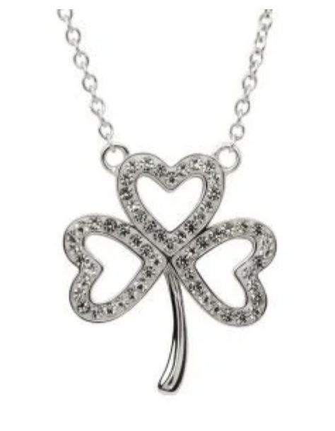 Sterling Silver White Swarovski Crystal - Shamrock