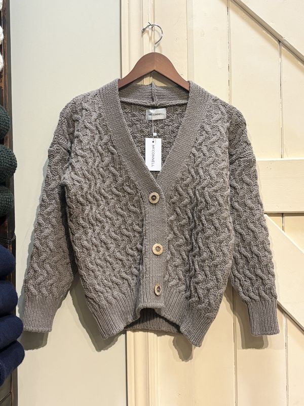 Aran 3 Button Cardi - Taupe