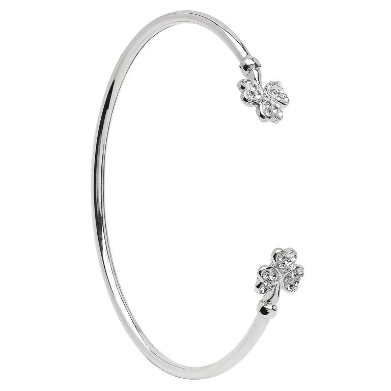 Sterling Silver Swarovski Shamrock Cuff Bangle