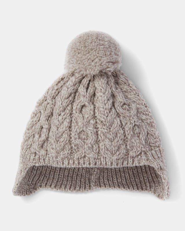 Children’s Hat With Pom Pom &amp; Ear Flaps - Oatmeal