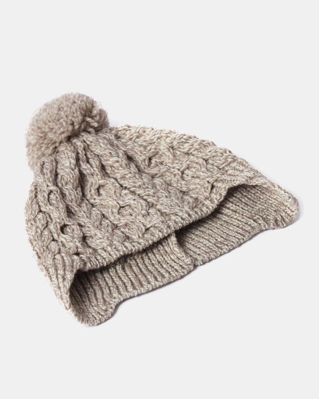 Children’s Hat With Pom Pom &amp; Ear Flaps - Oatmeal