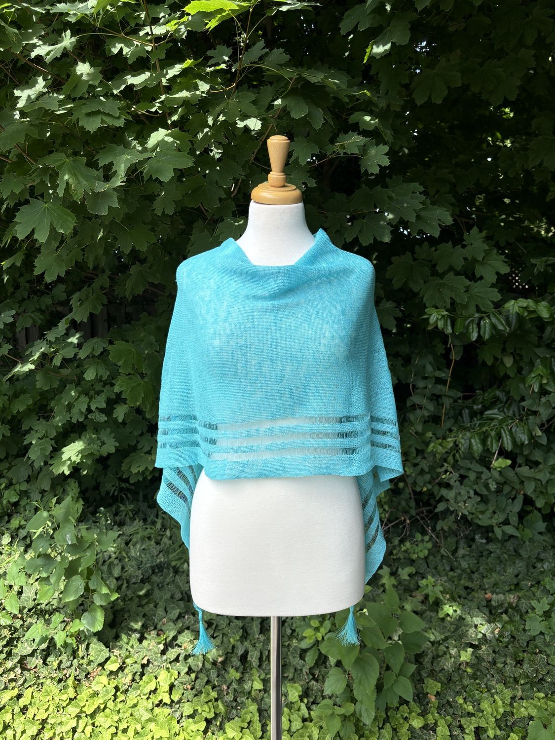 100% Linen Poncho - Turquoise