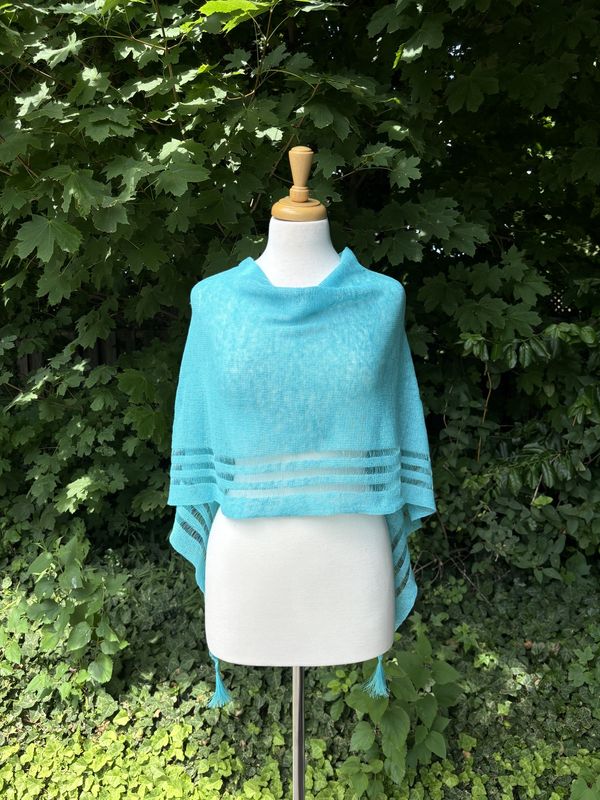 100% Linen Poncho - Turquoise