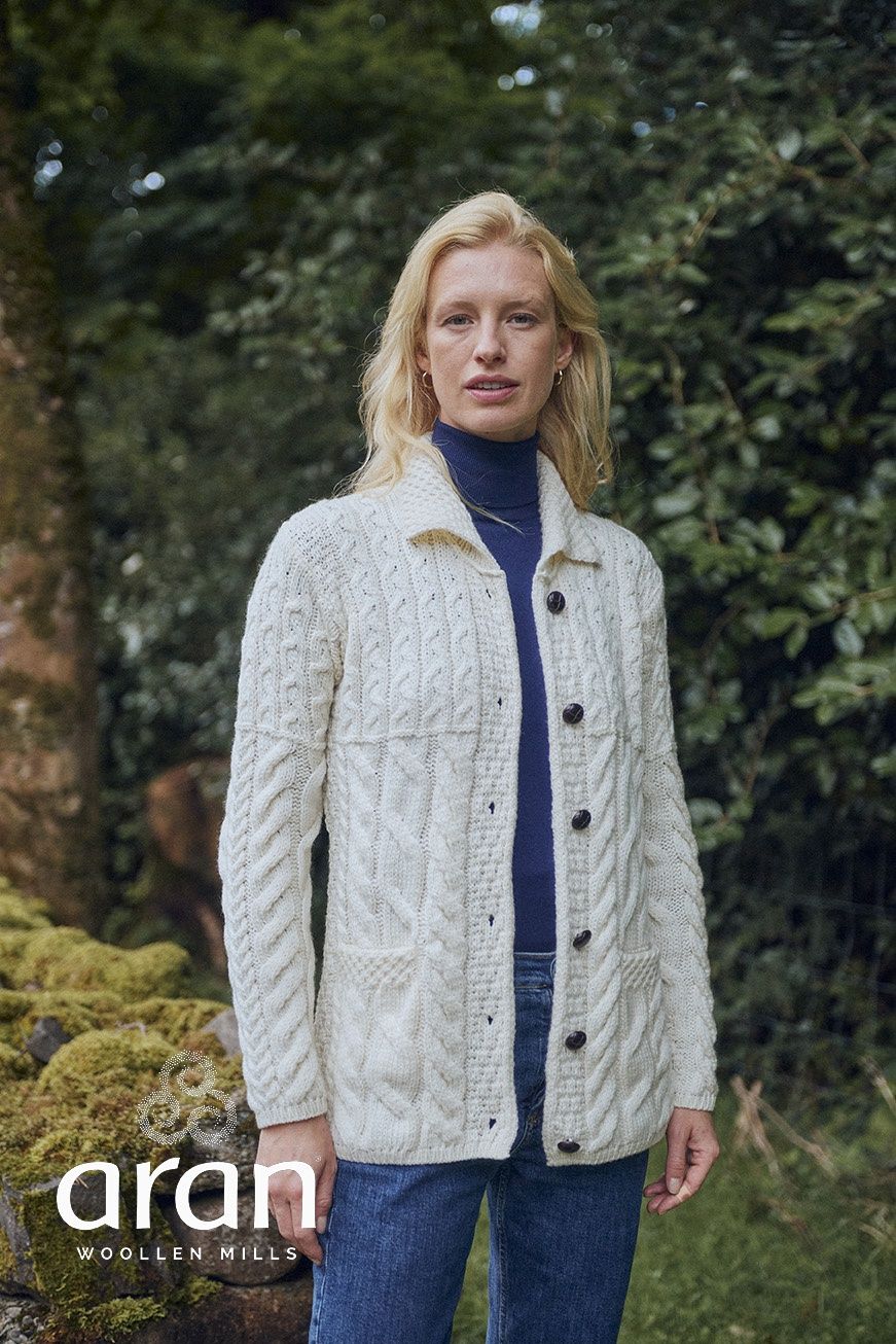 Cardigan With Contrast Yoke Pattern - Natural