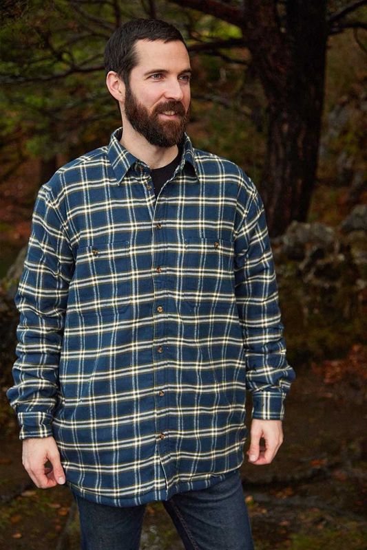 Fleece Lined Shirt- Navy Green Check