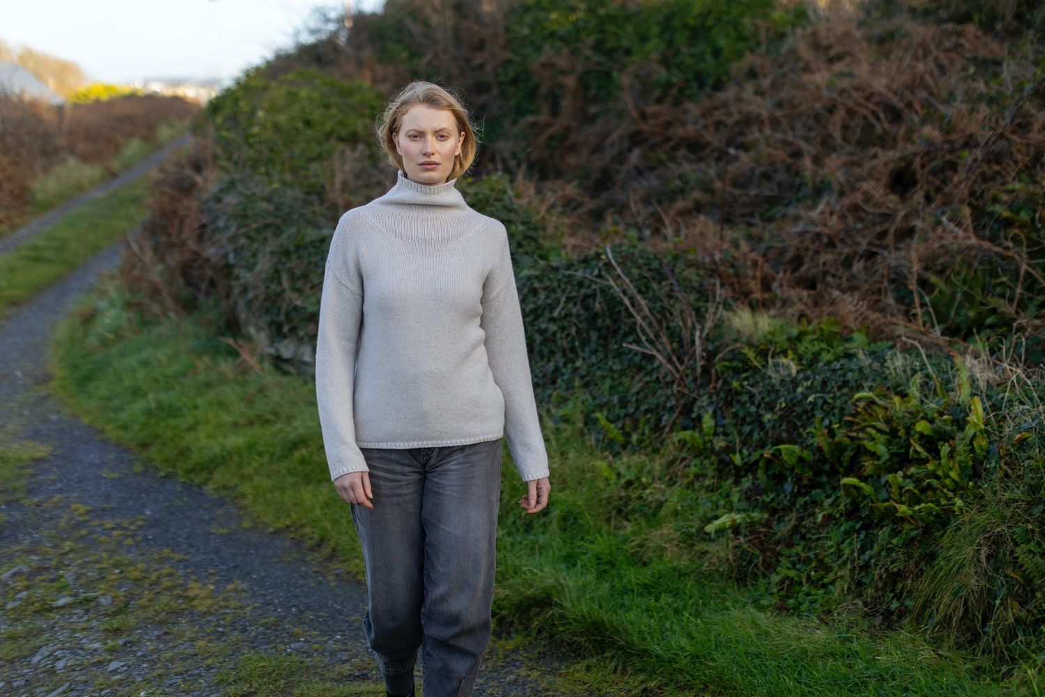 Funnel Neck Slouchy Sweater-Cream
