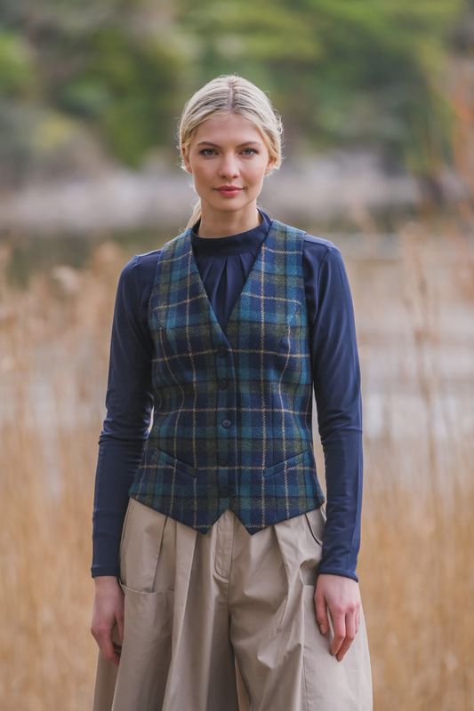 Ladies Tweed Waistcoat - Blue