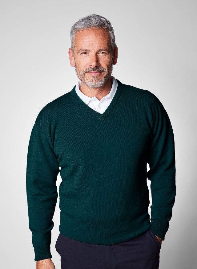 Lambswool V-Neck Sweater - Tartan Green