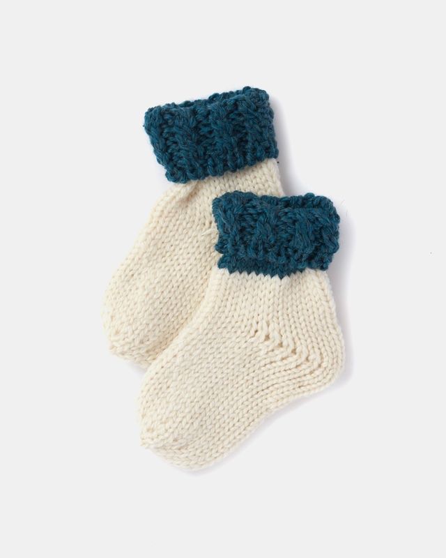 Baby Two Colour Socks - Natural Teal