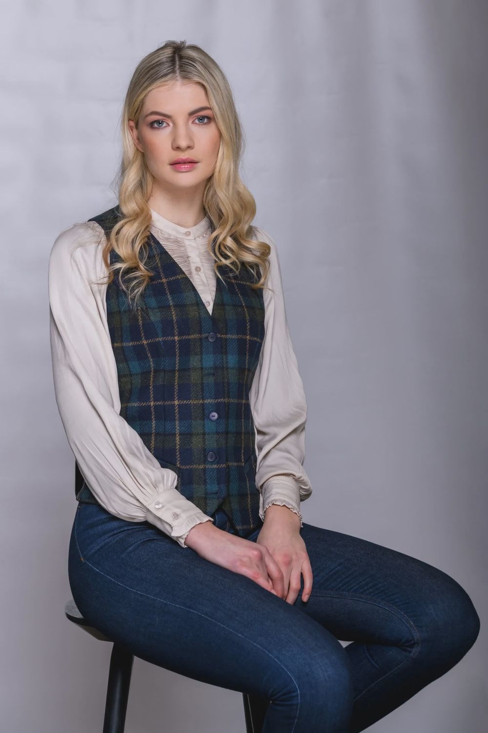 Ladies Tweed Waistcoat - Blue