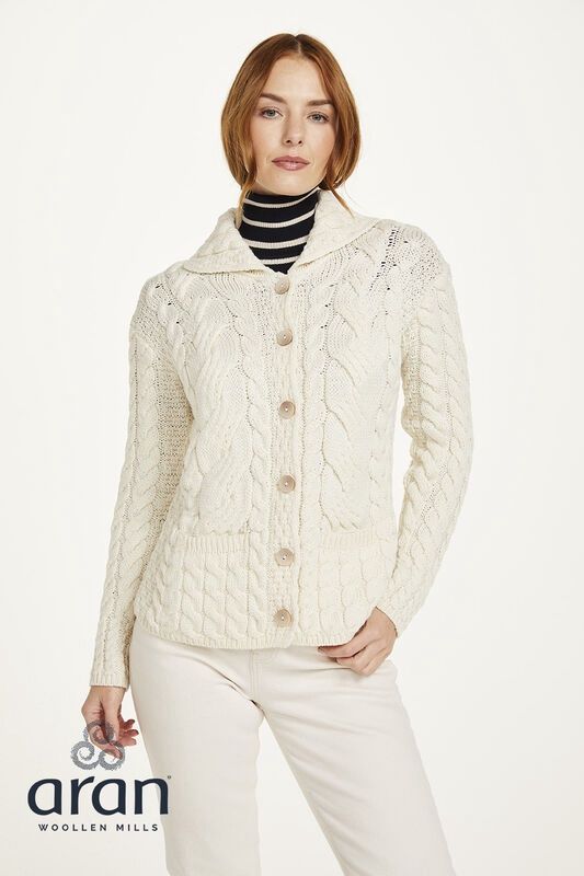 Supersoft Merino Button Cable Cardigan - Natural