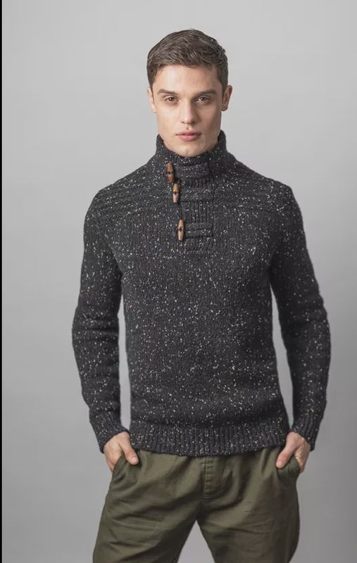 Fisherman Toggle Neck Sweater - Raven