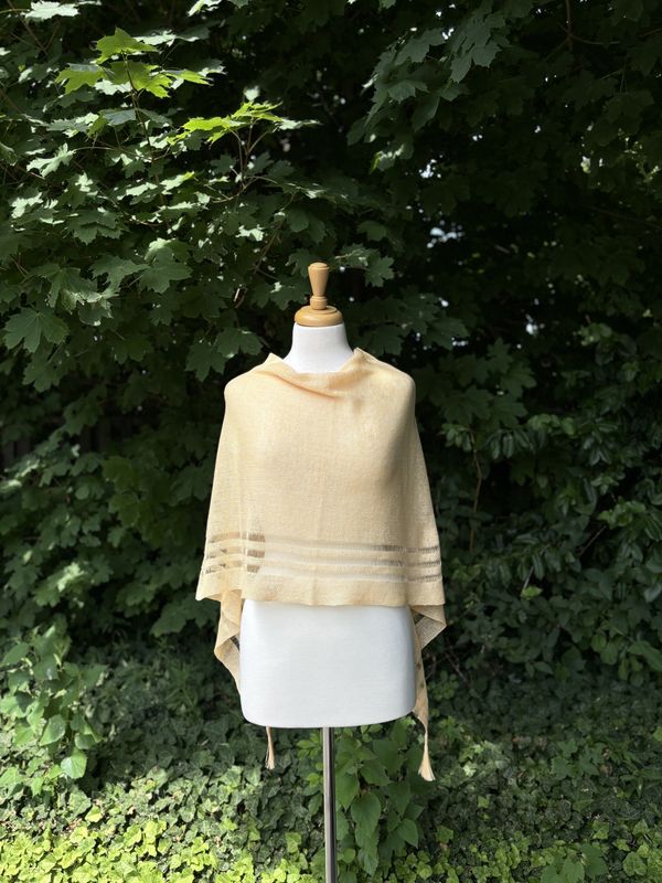 100% Linen Poncho - Custard
