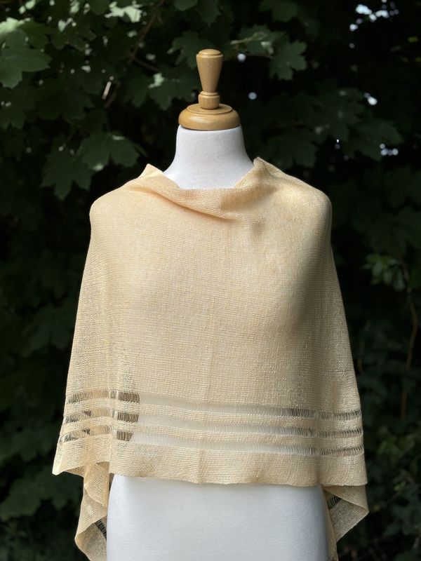 100% Linen Poncho - Custard