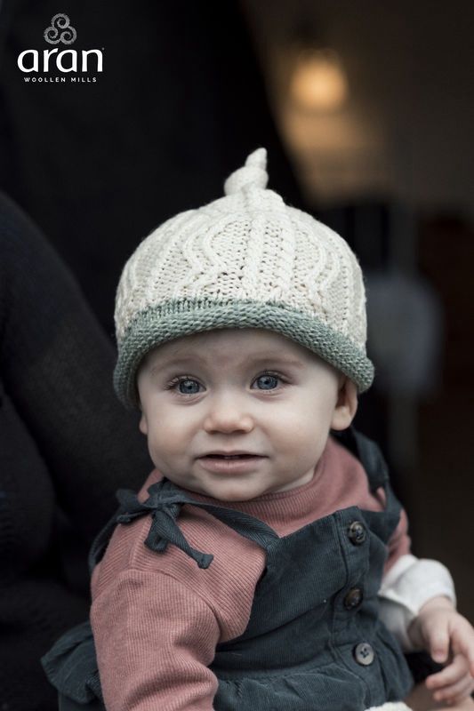 Baby Two Colour Hat -  Natural Sage