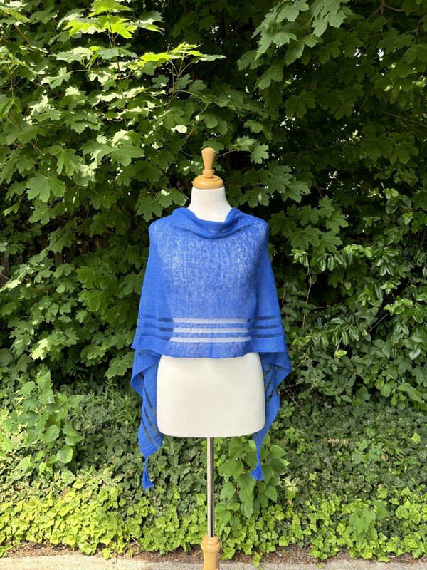 100% Linen Poncho - Royal Blue
