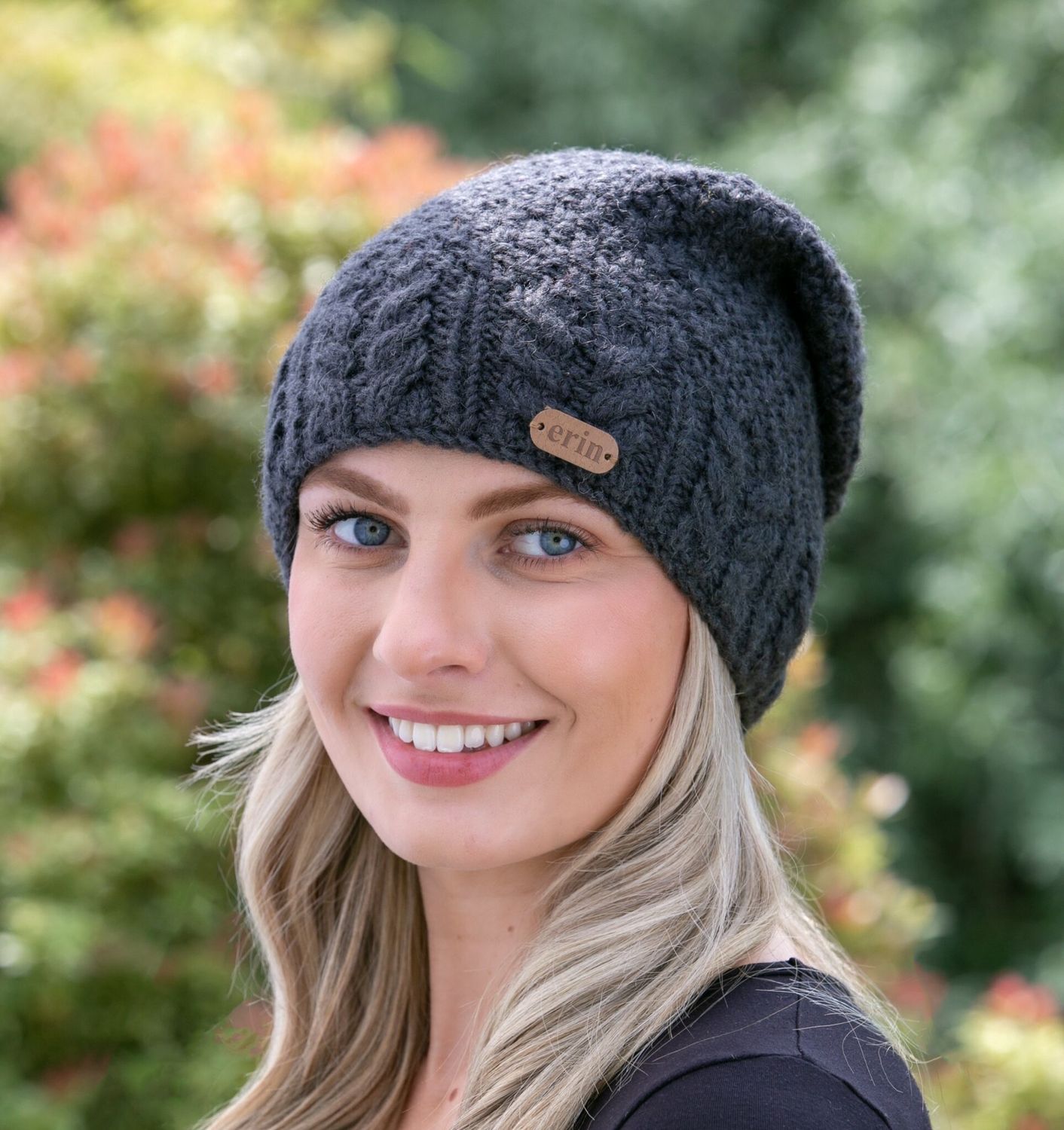 Floppy Button Down Aran Hat - Charcoal