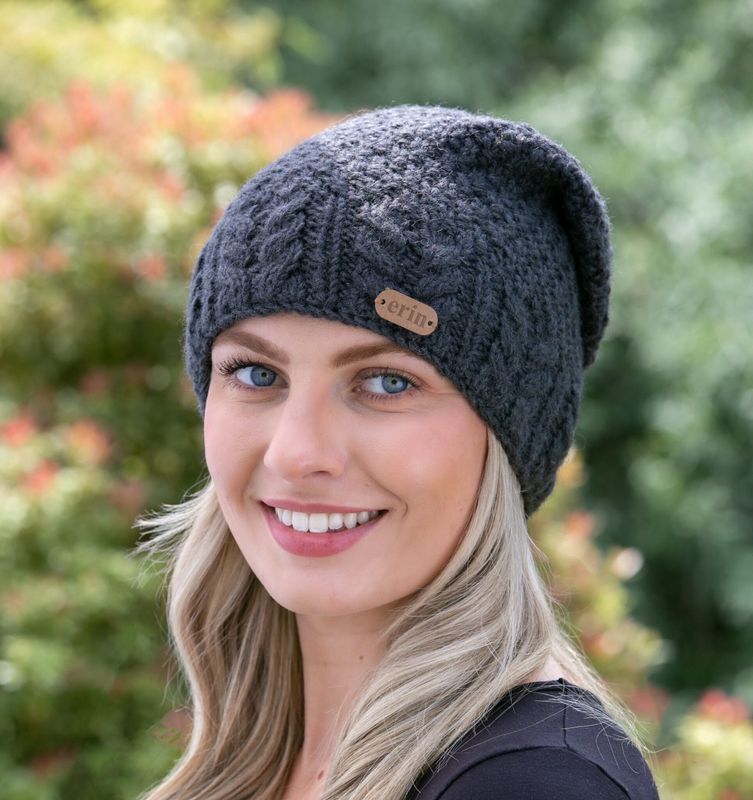 Floppy Button Down Aran Hat - Charcoal
