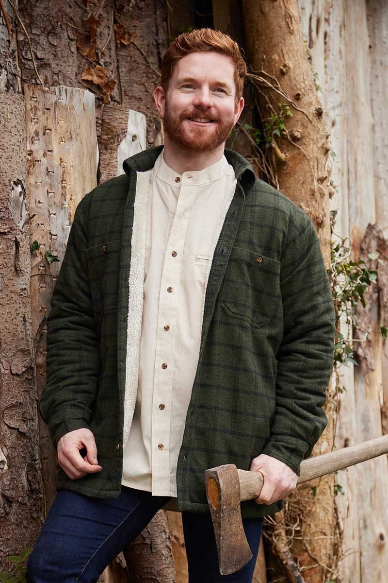 Fleece Lined Shirt-Forest Green Black Melange Check