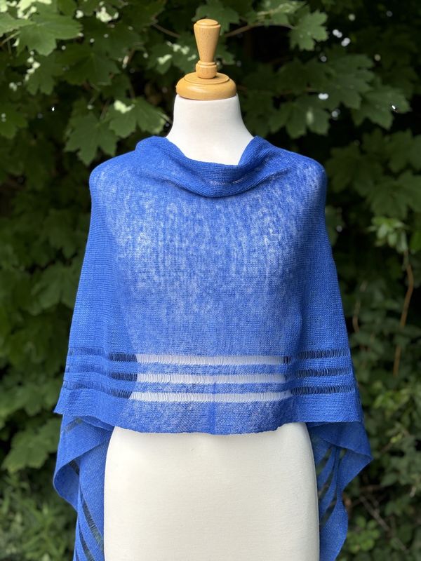 100% Linen Poncho - Royal Blue