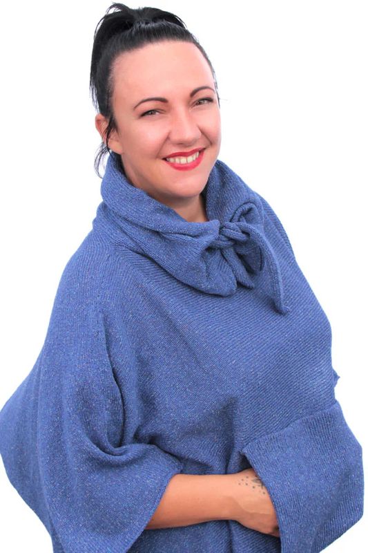 Drawstring Poncho - Denim Tweed
