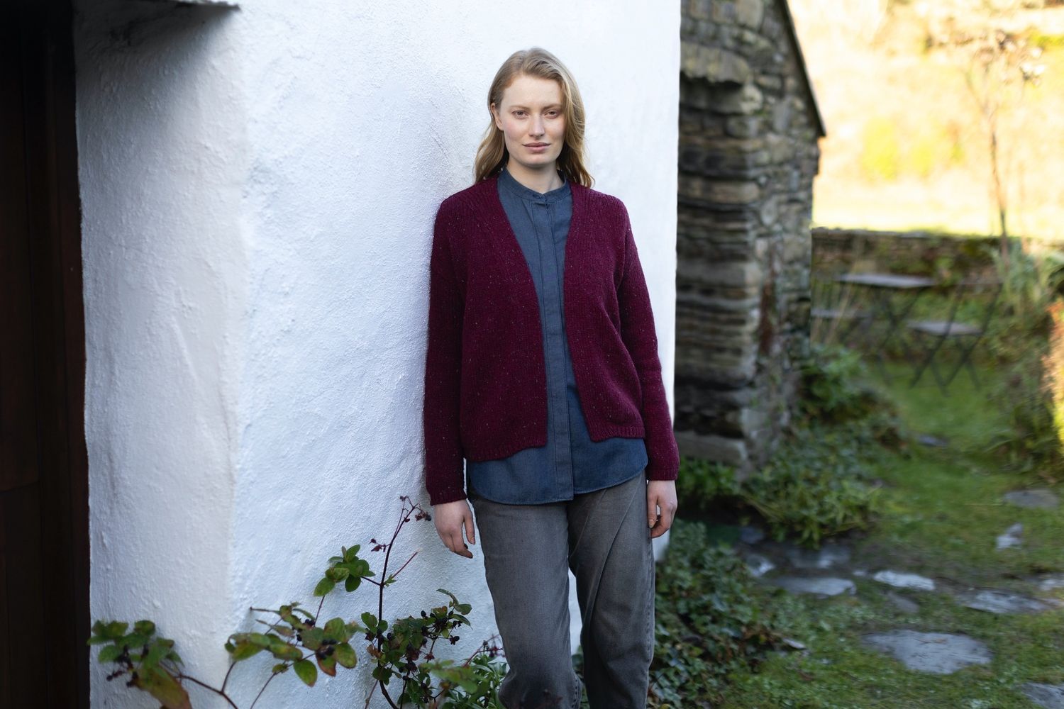 Fisherman Open Cardigan-Berry