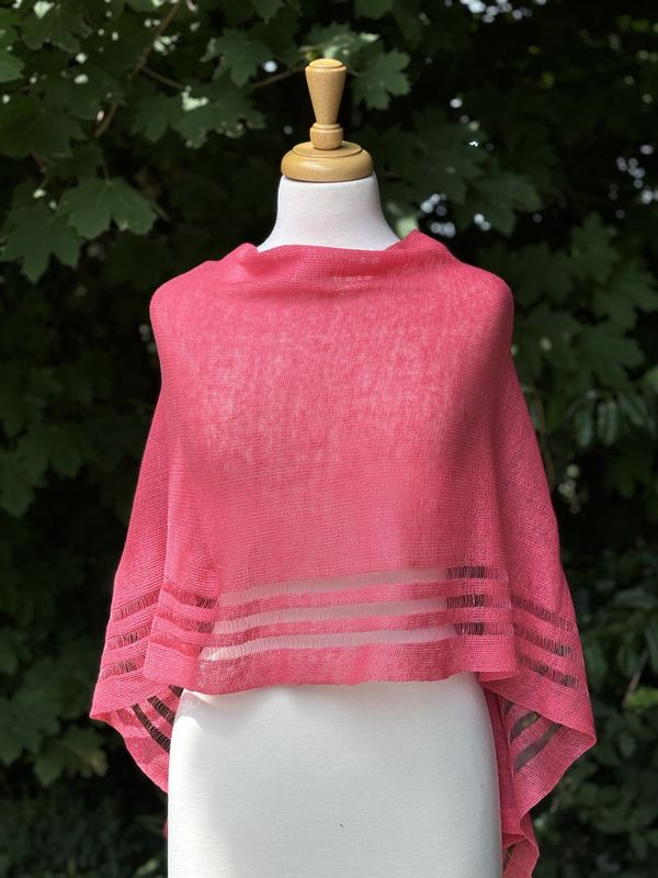 100% Linen Poncho - Coral Pink