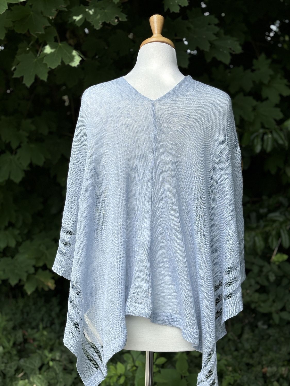 100% Linen Poncho - Steel Blue