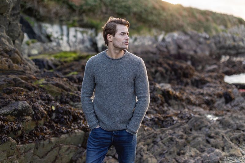 Semi Felted Crew Neck Jumper With Rolled Edges - Smoke