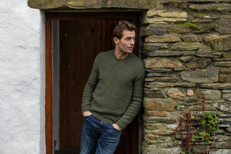 Semi Felted Crew Neck Jumper - Olive