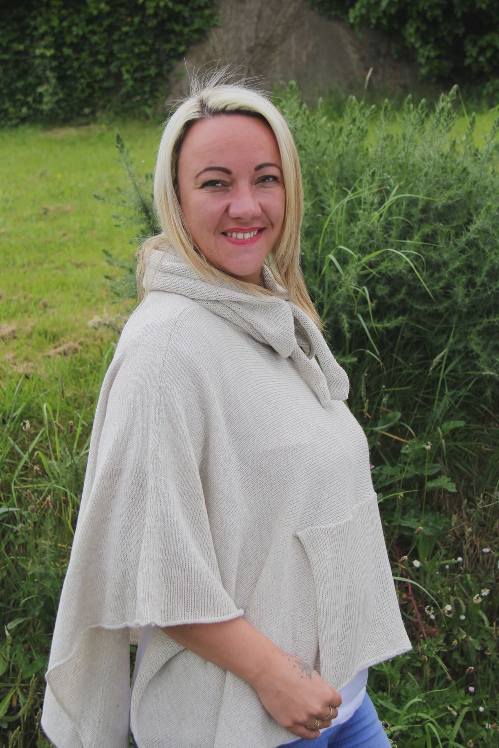 Drawstring Poncho - White