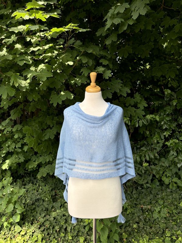 100% Linen Poncho - Sky Blue