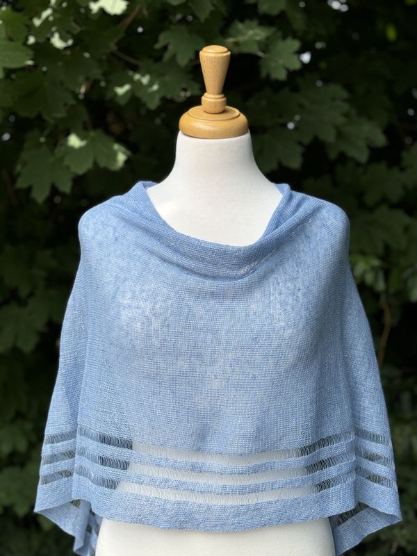 100% Linen Poncho - Sky Blue