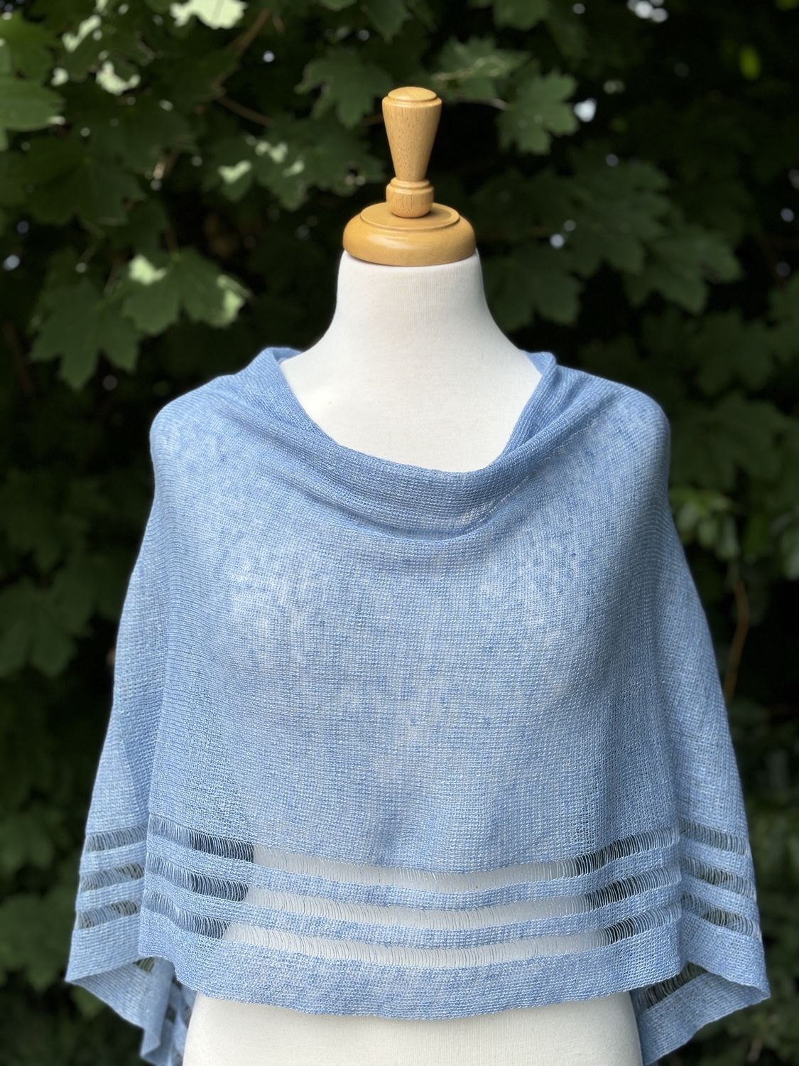 100% Linen Poncho - Sky Blue