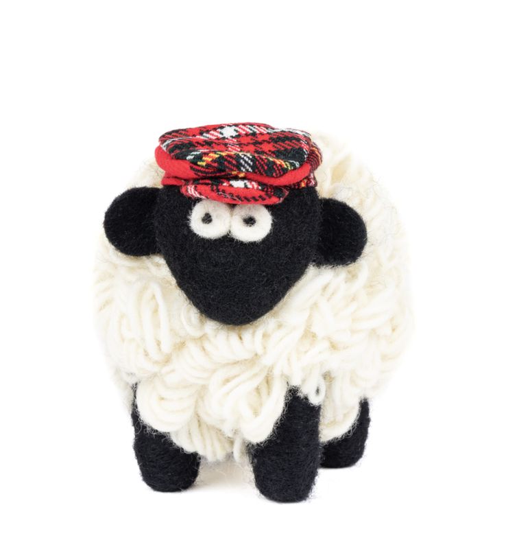 Knitted Sheep Collectible - Red Tartan