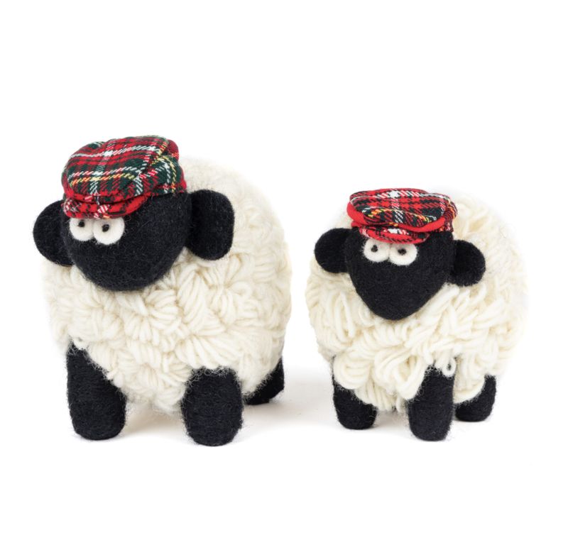 Knitted Sheep Collectible - Red Tartan