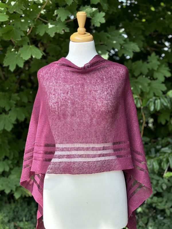 100% Linen Poncho - Burgundy