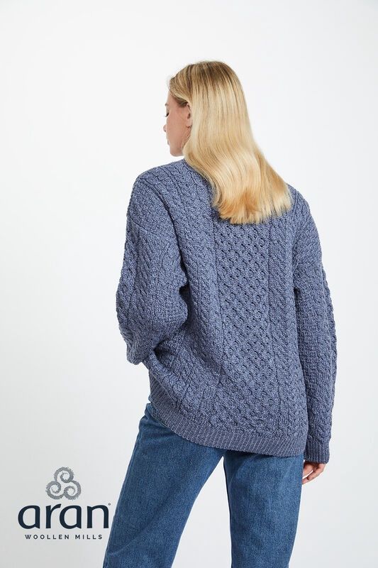 Unisex Aran Merino Crew Neck - Denim