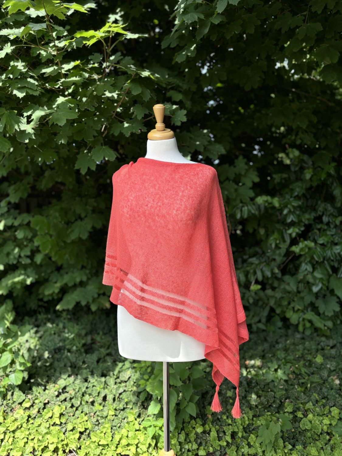 100% Linen Poncho - Orange Coral