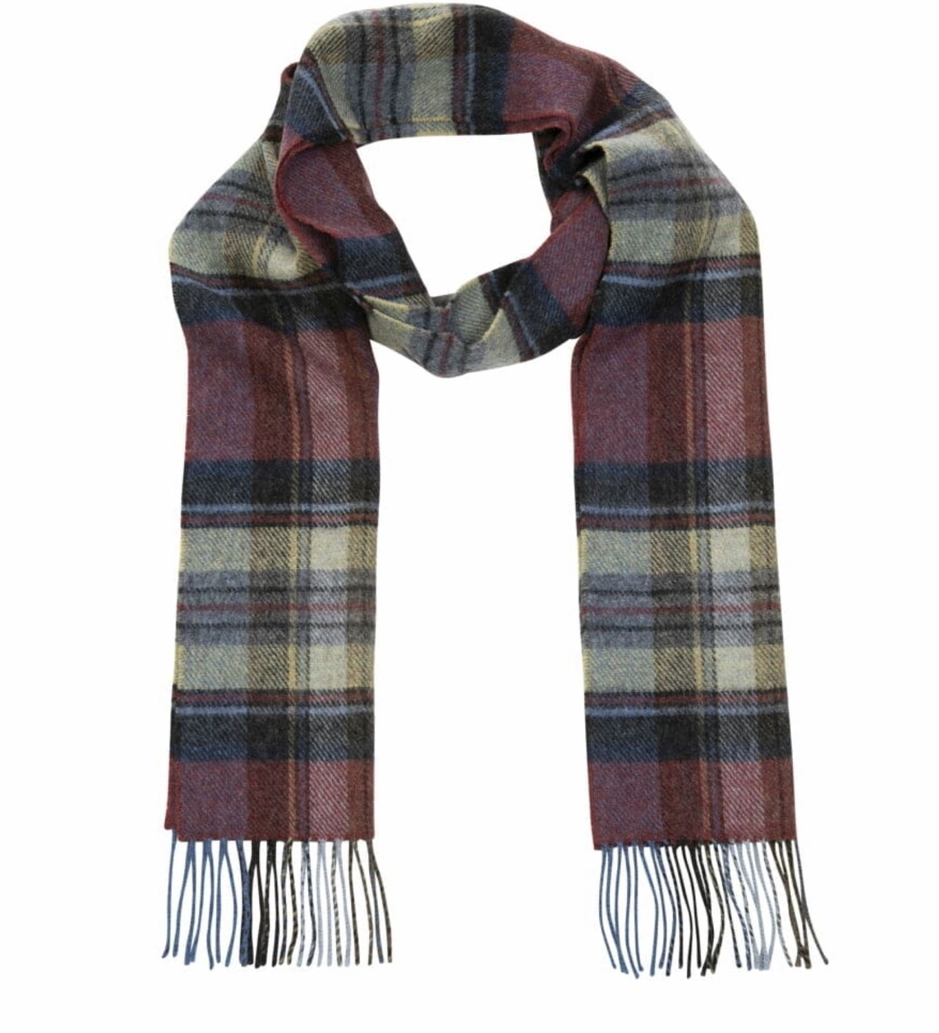 Irish Wool Scarf Short Red Straw Graphite Plaid