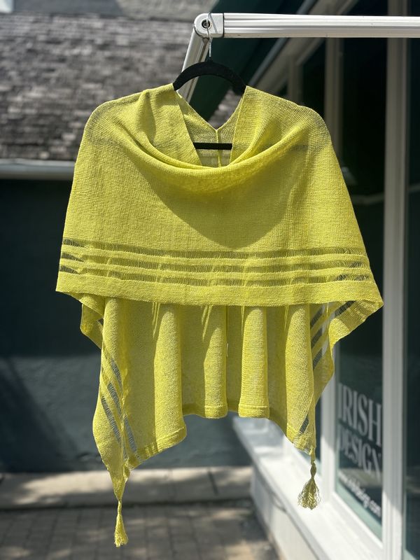 100% Linen Poncho - Chartreuse
