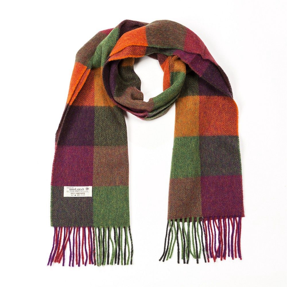 100 % Lambwool Scarf - Maroon Green Black Check