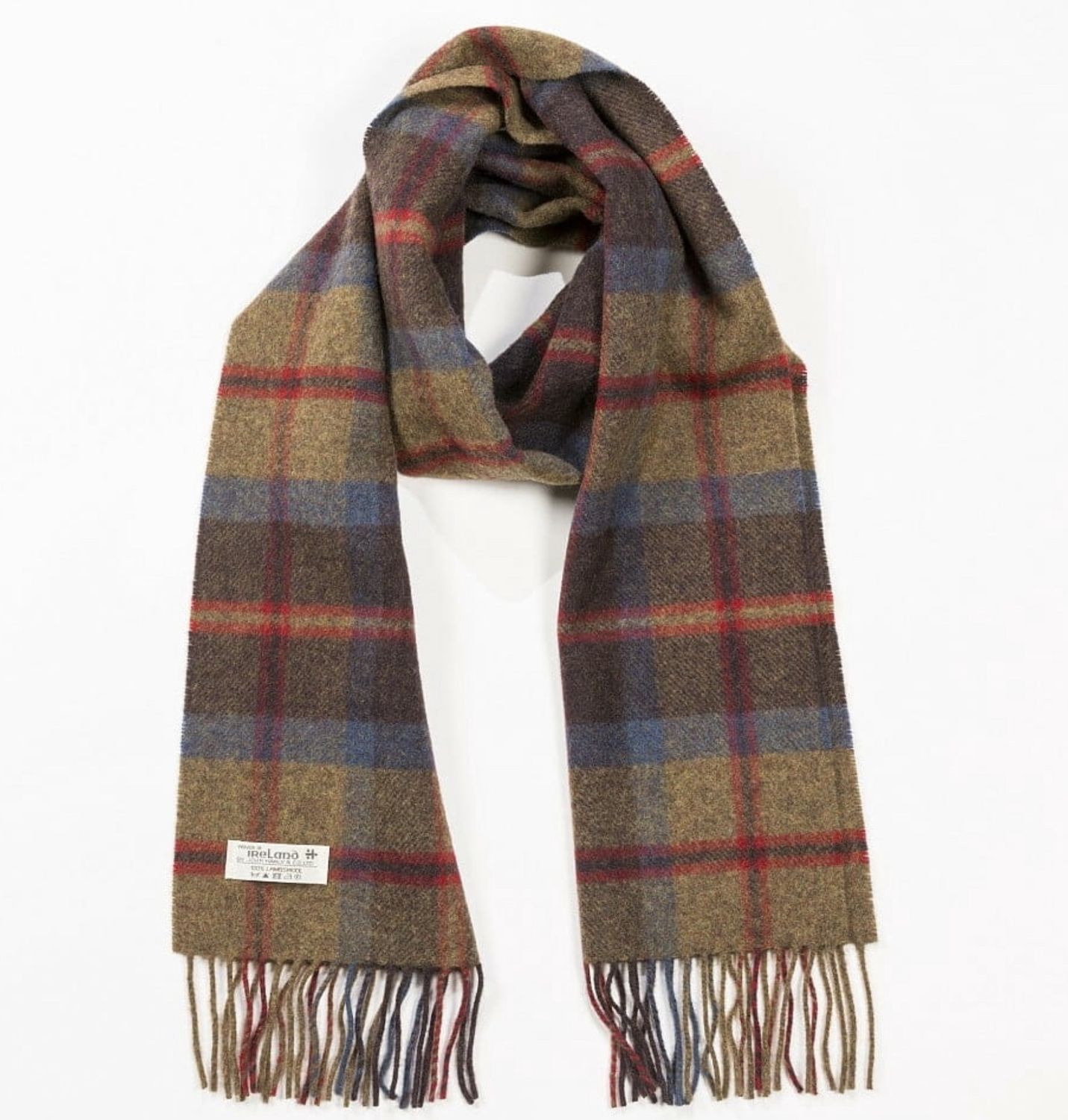 100% Lambswool Scarf Medium Rust Brown Red Plaid