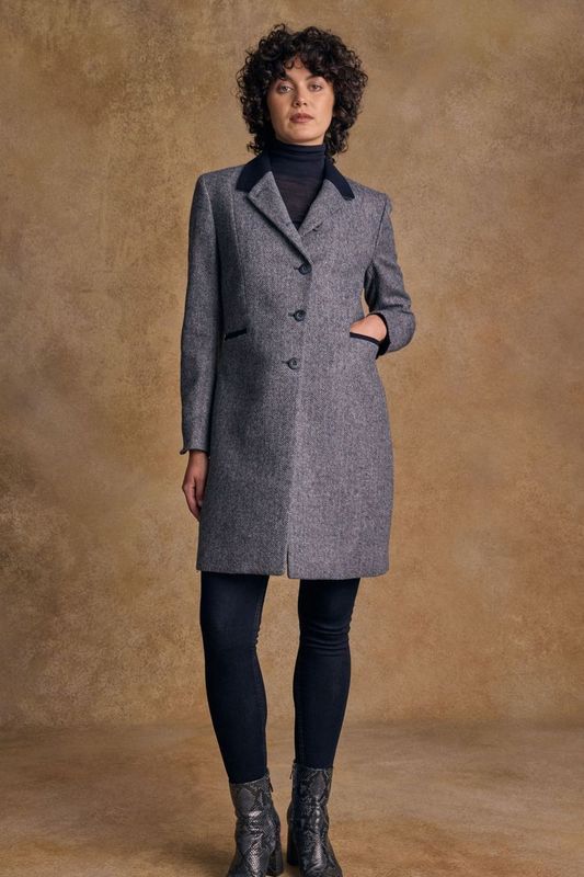 Isabella Tweed Coat - Denim Herringbone