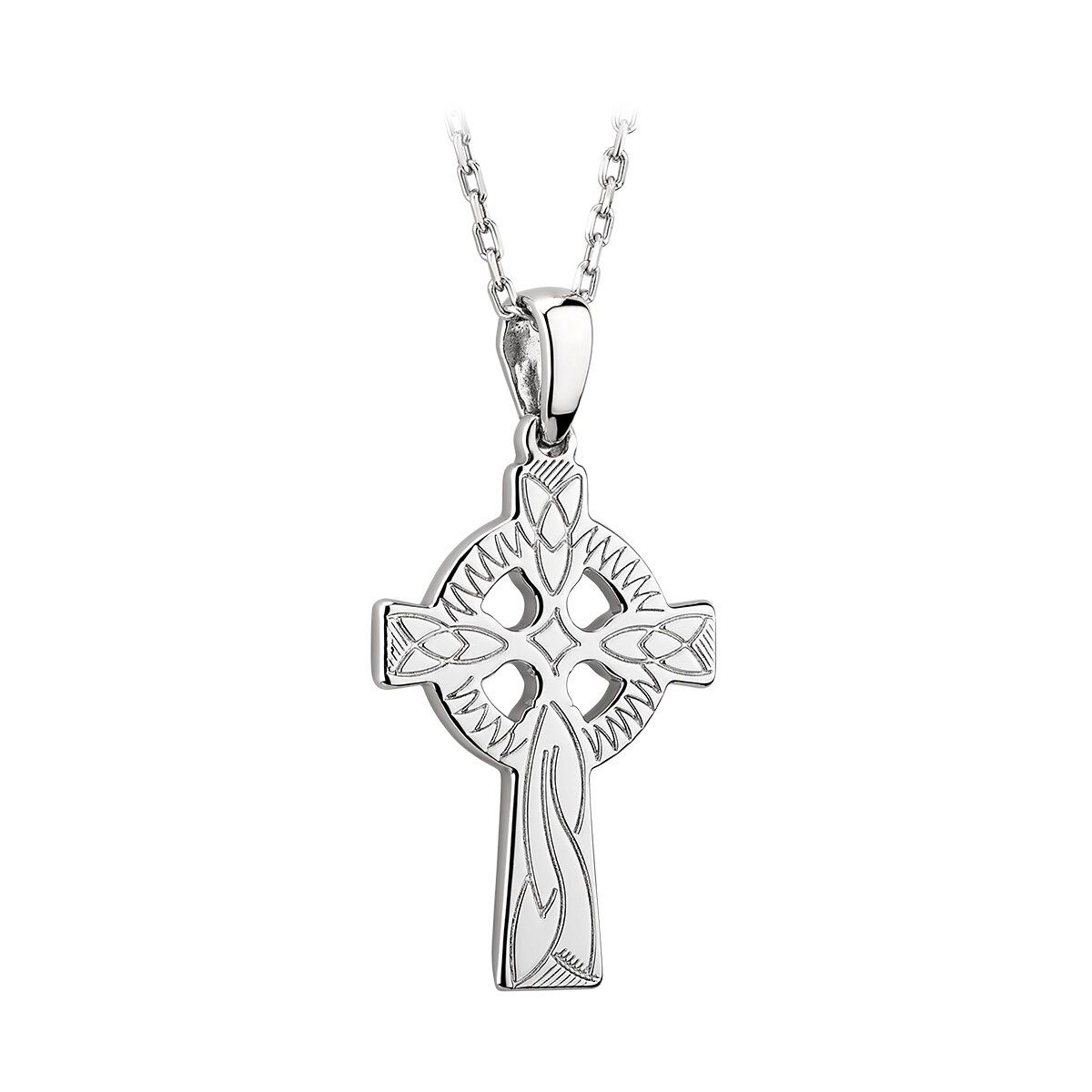 Sterling Silver Engraved Celtic Cross Necklace