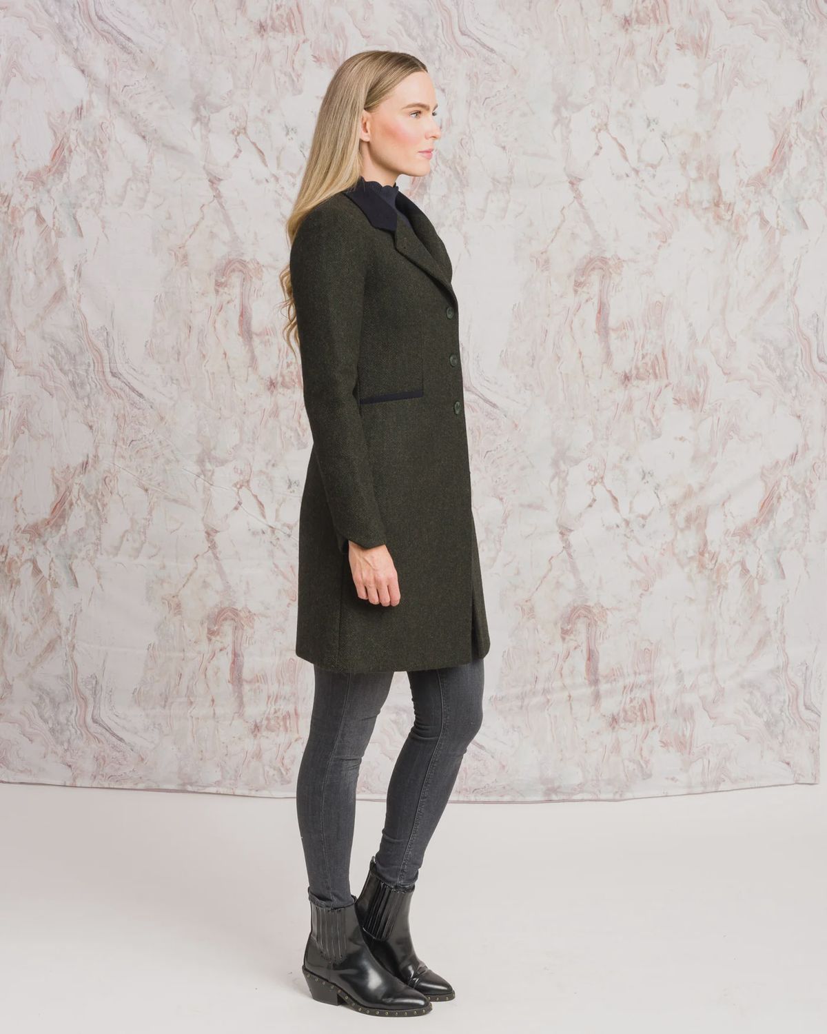 Isabella Tweed Coat - Deep Green Herringbone