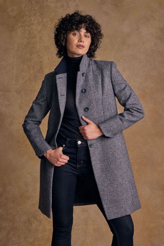 Isabella Tweed Coat - Denim Herringbone