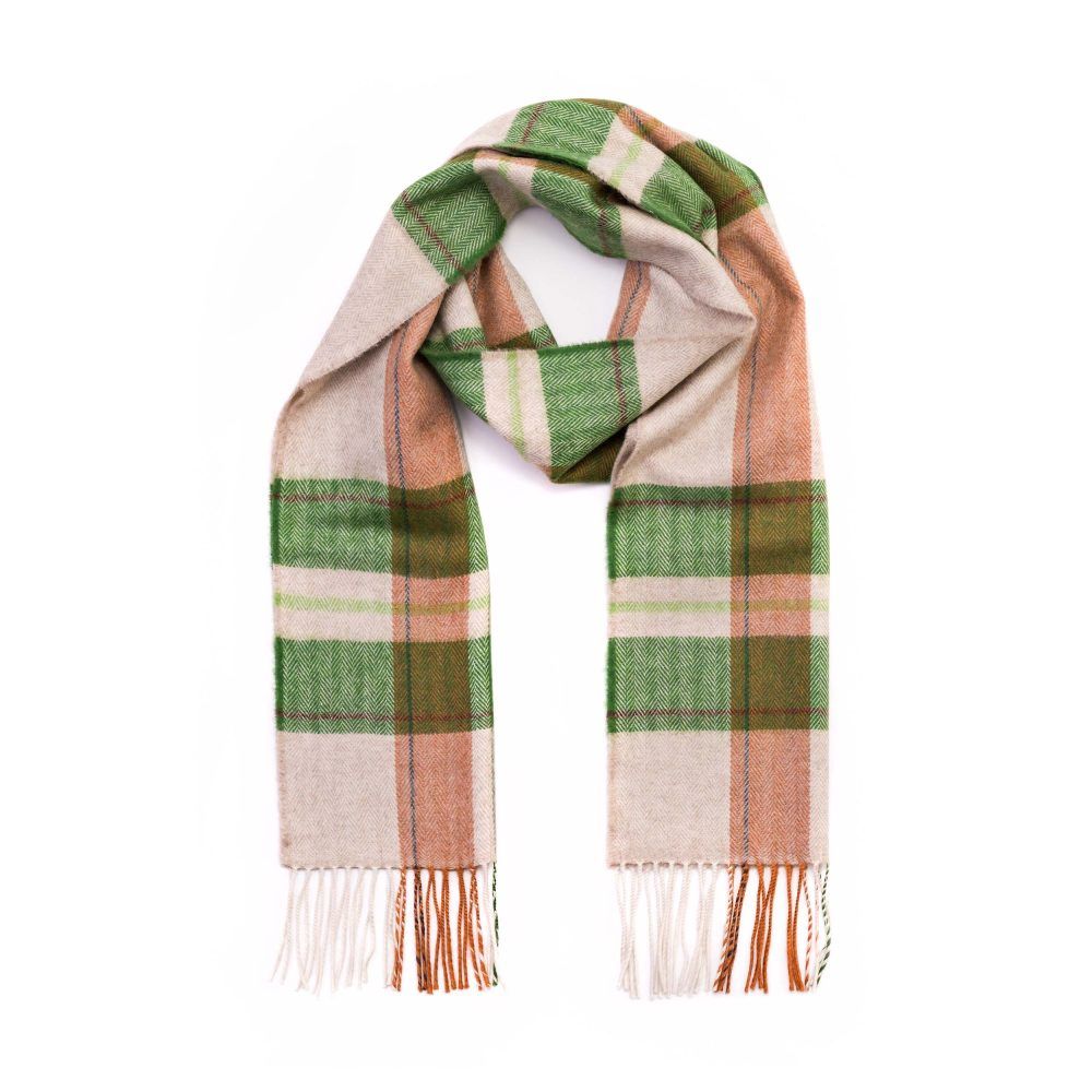 100% Merino Wool Scarf - Green/Rust Check