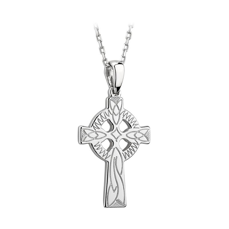 Sterling Silver Engraved Celtic Cross Necklace